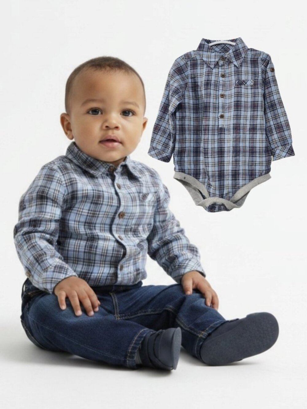 NWT - ME & HENRY Tartan Plaid Long Sleeve Bodysuit - Size 12/18m